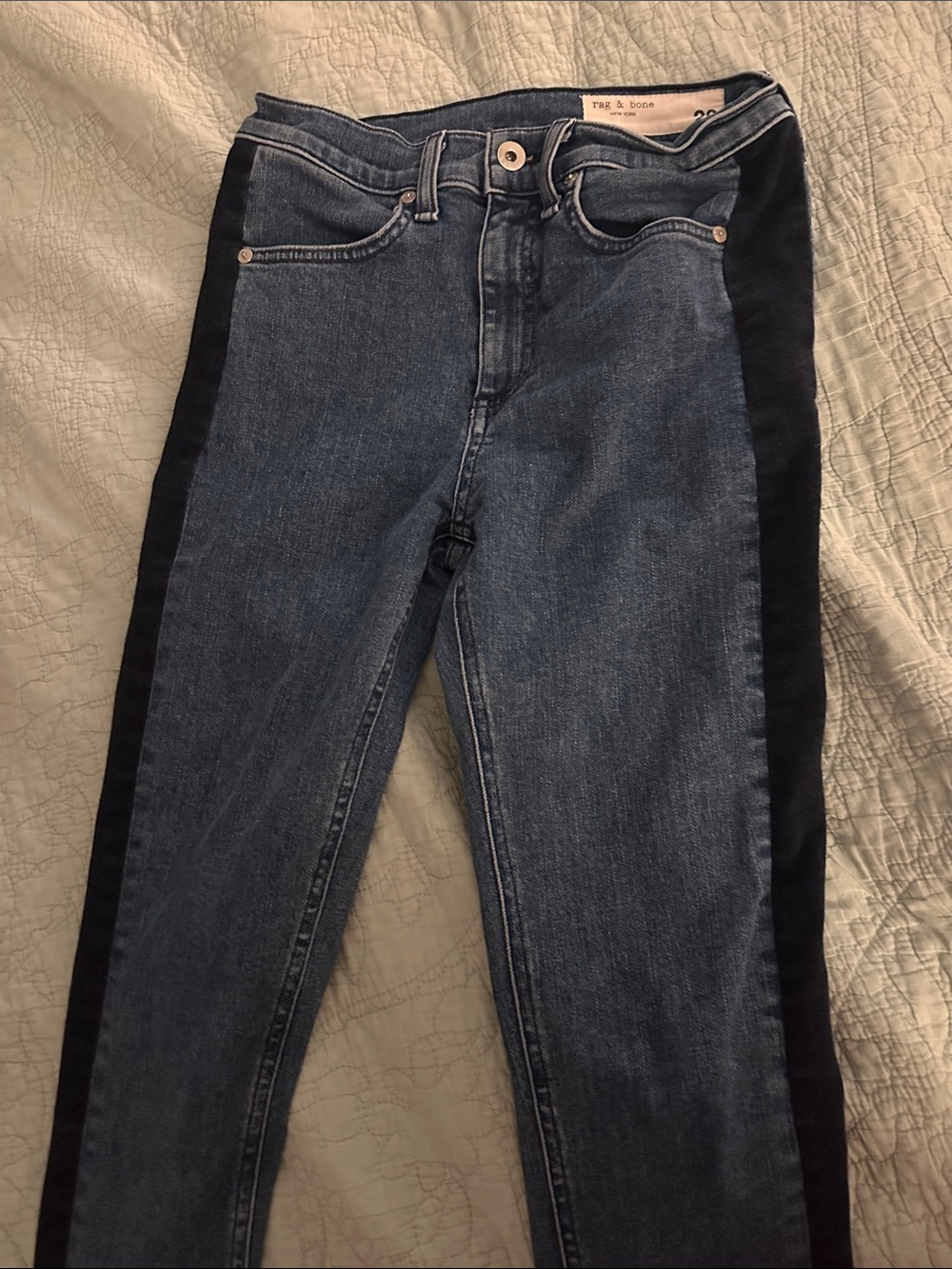 rag & bone Blue Skinny Jeans with Black Side Stripe